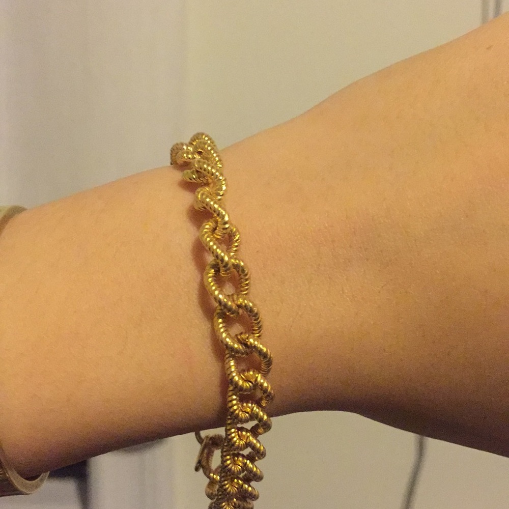 Gold plated textured chain bracelet set of 2